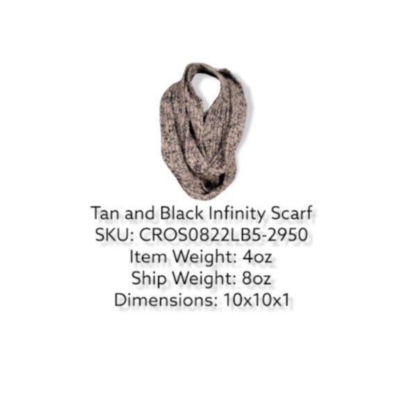 Women's Tan & Black Infinity Neck Scarf Size 66 Inches Length & 6.5 Inches Wide - Picture 2 of 3